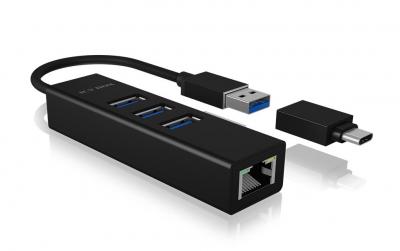 ICY BOX IB-HUB1419-LAN, 3x USB3.0 Hub+LAN