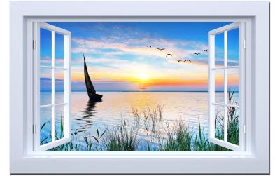 Dameco LED Bild Canvas Fenster auf See