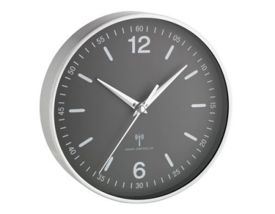 Funk Wanduhr weiss, silber-schwarz