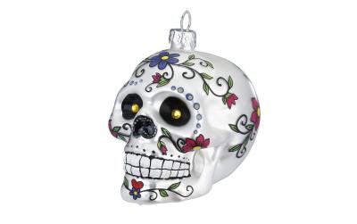 Inge Weihnachtskugel Totenkopf mit Blumen