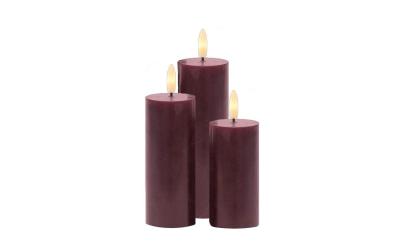 Sirius LED-Kerzen Sille 3er Set, Bordeaux