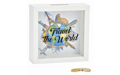Spardose Travel the World aus Holz/Glas