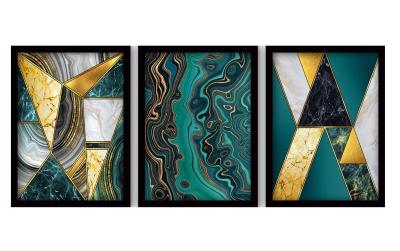 Wallxpert Bild Art Petrol/Gold 3-teilig