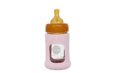 Hevea Glass Bottle with Sleeve 0+ Mt.