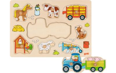 Goki Steckpuzzle Traktor mit Anhängern