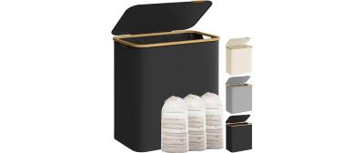 Songmics Wäschekorb Schwarz, 130 L,3 Fächer