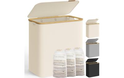 Songmics Wäschekorb Creme, 130 L, 3 Fächer