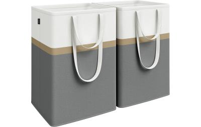 Songmics Wäschekorb 2er Set, Grau-Weiss