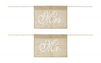Partydeco Stuhlschild Mr Mrs Jute