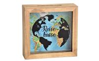 Spardose Reisekasse aus Holz/Glas