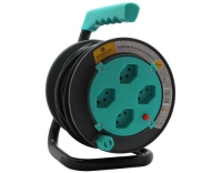 Kabelrolle 15 m, 4x T13 Steckdose, türkis