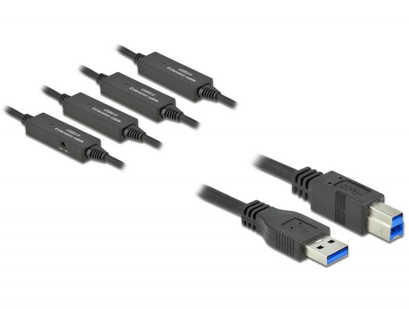 Delock USB3.2 Kabel, 20m, A-B, Schwarz