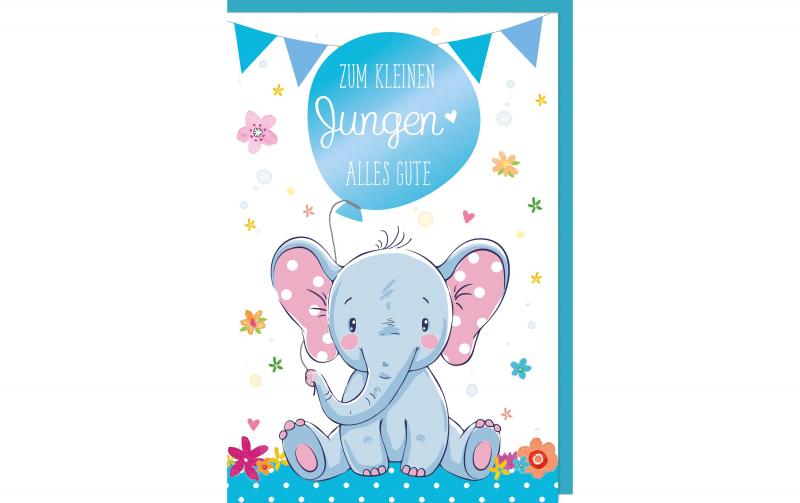 B+CGlückwunschkarte zur Geburt Elefant blau