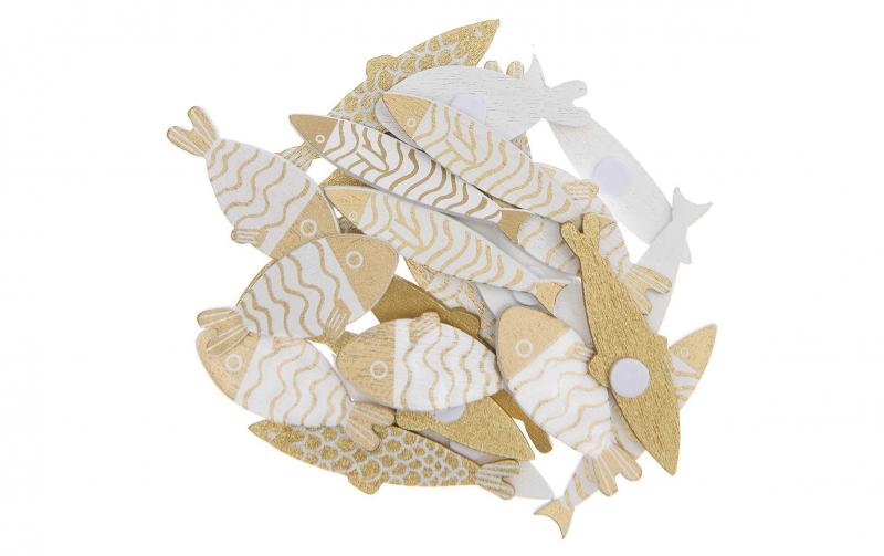 Rico Design Sticker Holz  Fische gold/weiss