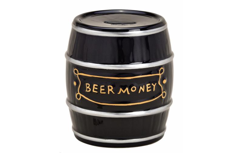 Spardose Fass, Beer Money, Keramik, schwarz