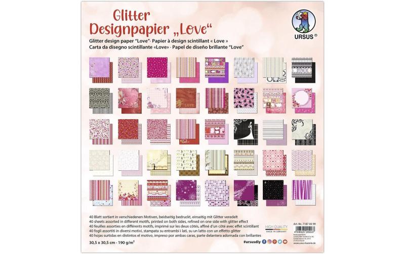 URSUS Designpapier Glitter 190 g/m2 Love