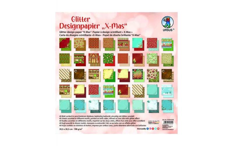 URSUS Designpapier Glitter 190 g/m2 X-mas