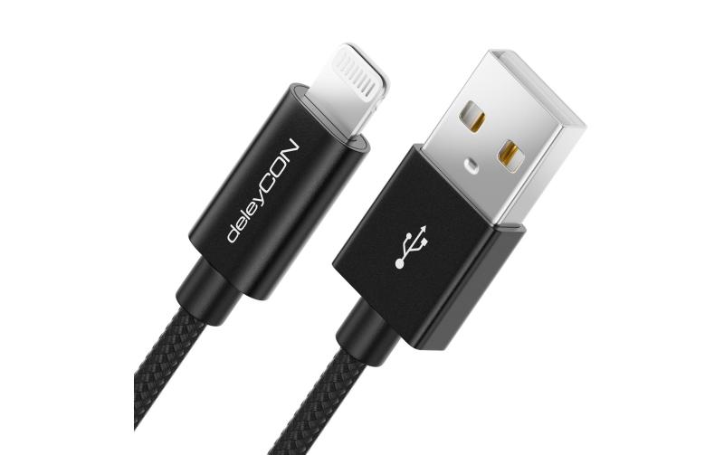 DeleyCON Lightning-USB Kabel 0.5m, Schwarz