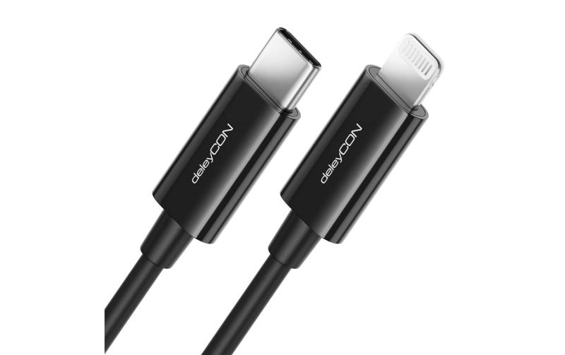 DeleyCON Lightning-USB Kabel 0.15m, Schwarz