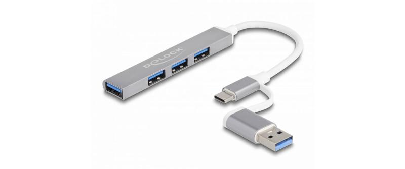 Delock 4 Ports Slim USB Hub, Type C, oder A