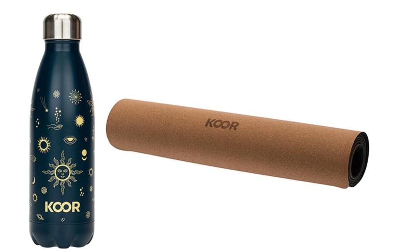 KOOR Yoga Matte Kork Pro+ Trinkflasche Kit