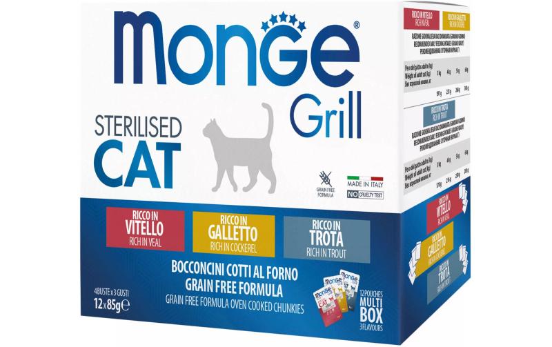 Monge Grill Cat Veal+Cock.+Trout 12x85g