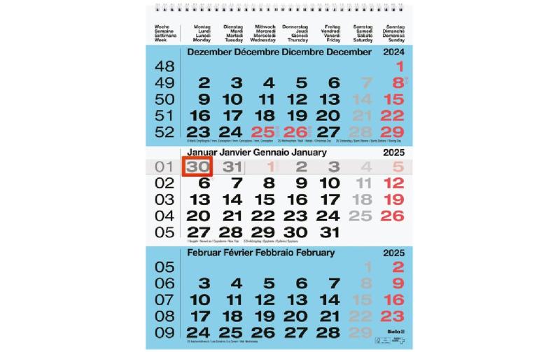 Biella Wandkalender 2025 3-Monatskalender