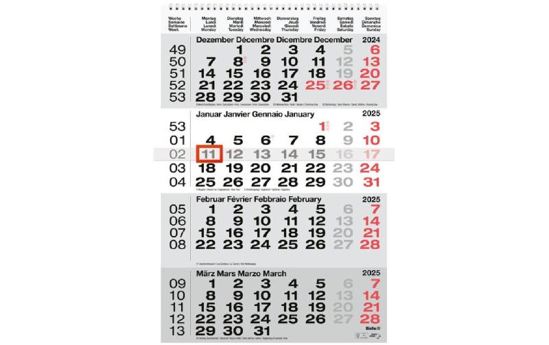 Biella Wandkalender 2025 4-Monatskalender g