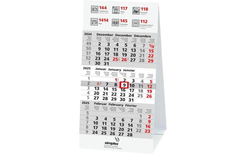 Simplex 3-Monats-Tischkalender 2025