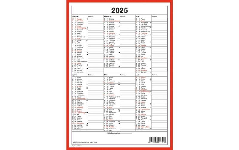 Simplex Wandkalender 2025 Namenstagen