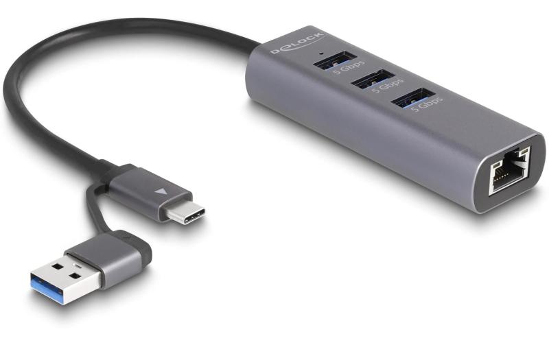 Delock 3 Port USB Hub + Gigabit LAN