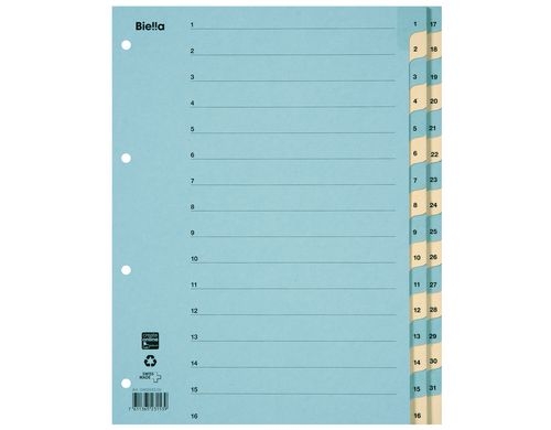Biella Register Karton A4 1-31, 4Loch