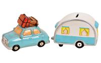 Spardose 2er-Set, Auto mit Wohnwagen