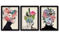 Wallxpert Bild Flowers Woman 3-teilig