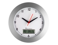 Funk Wanduhr, silber-weiss, Datum